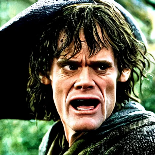 Prompt: jim carrey playing bilbo baggins in lord of the rings