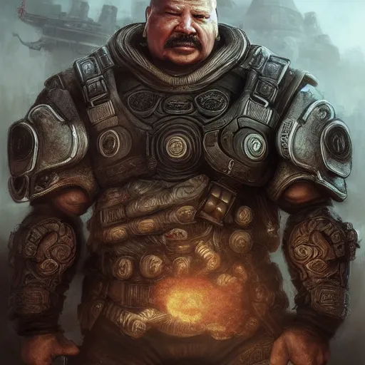 Image similar to Xi Jinping in Gears of War, cover art, ultra wide lens shot , tiny, small, short, cute and adorable, pretty, beautiful, DnD character art portrait, matte fantasy painting, DeviantArt Artstation, by Jason Felix by Steve Argyle by Tyler Jacobson by Peter Mohrbacher, cinematic lighting