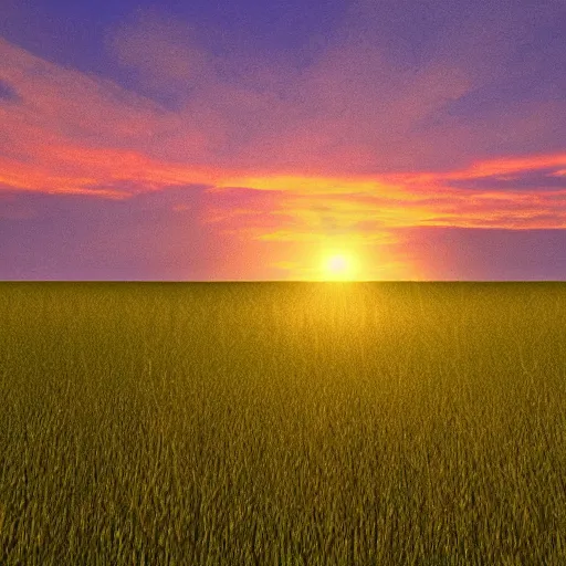 Image similar to electric line between a field coupled with a sunset, ultra-realistic graphics