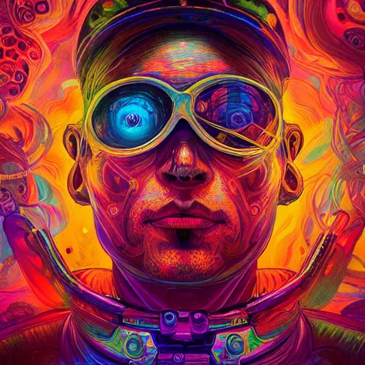 Image similar to An extremely psychedelic experience, colorful, surreal, dramatic lighting, cosmonaut, LSD, face, detailed, intricate, elegant, highly detailed, digital painting, artstation, concept art, smooth, sharp focus, illustration, art by Sam Spratt, Dan Mumford, Artem Demura and Alphonse Mucha