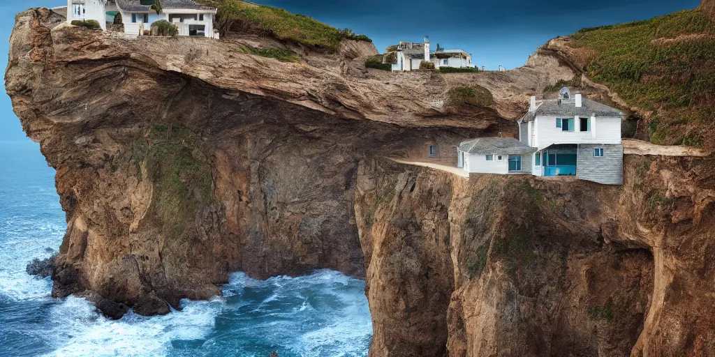 Image similar to a house on a cliff by the ocean by mike campau