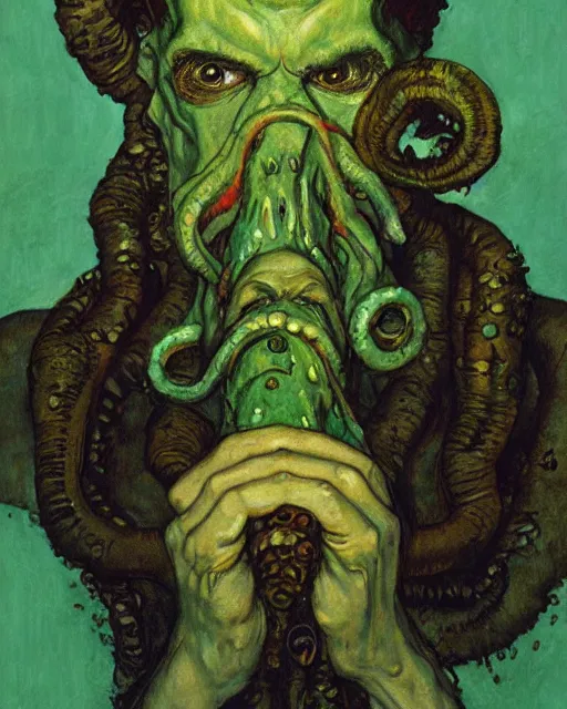 Image similar to portrait of cthulhu by greg rutkowski in the style of egon schiele