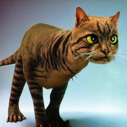 Prompt: a trex fused with a cat, award winning photograph