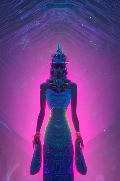 Prompt: void goddess wearing a dress made of neon, surreal, 4 k, unreal engine, octane render, simon stalenhag, d & d, fantasy, intricate, elegant, highly detailed, digital painting, artstation, concept art, matte, sharp focus, illustration, hearthstone, art by artgerm and greg rutkowski