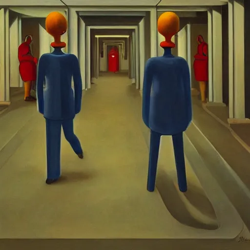 Image similar to robot bishop guards, endless cubicles, end times, grant wood, pj crook, edward hopper, oil on canvas