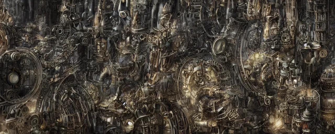 Image similar to biomechanical city, steampunk, close up, depth of field, photorealistic