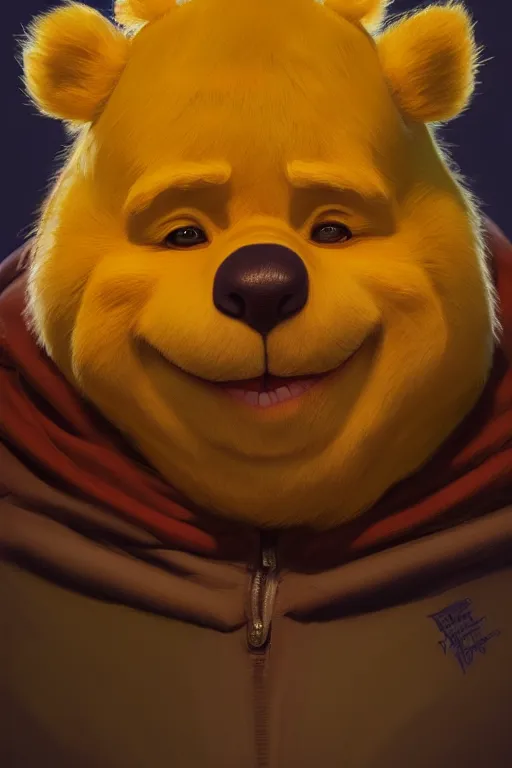 Image similar to Boris Johnson as a Winnie the Pooh, realistic portrait, symmetrical, highly detailed, digital painting, artstation, concept art, smooth, sharp focus, illustration, cinematic lighting, art by artgerm and greg rutkowski and alphonse mucha