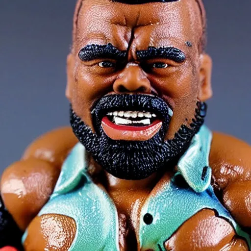 Image similar to mr. t action figure melting in acid, detailed facial expressions, 1 9 8 0 s aesthetic