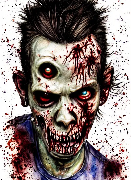 Image similar to zombie hollywood professional acting headshot, hyperrealism, intricate detailed, studio lighting, charming expression gesicht, talented watercolor, procreate illustration