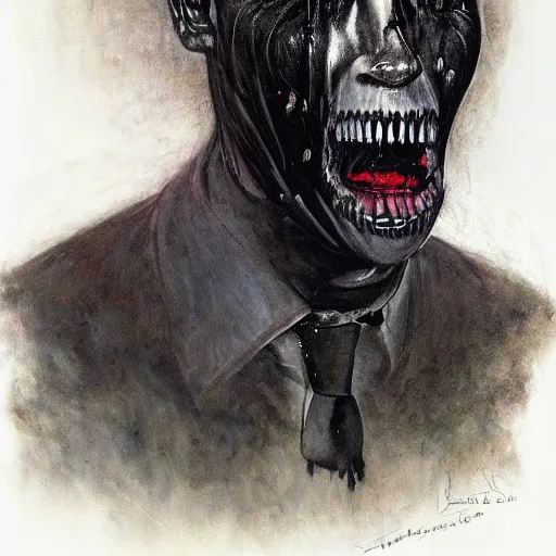 Image similar to presidential portrait of joe biden with oily black fluid pouring from mouth and nose as slenderman, medical diagram by beksinski, jon mcnaughton, and stephen gammell