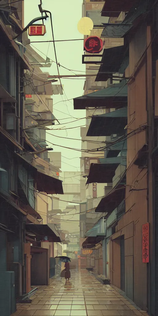 Prompt: tokyo alleyway, rainy day, arcade, by cory loftis, makoto shinkai, hasui kawase, james gilleard, beautiful, serene, peaceful, lonely, golden curve composition