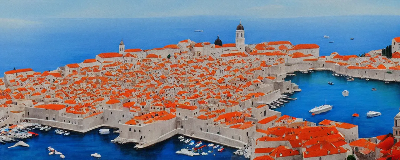 Image similar to a painting of dubrovnik in the style of svjetlan junakovic
