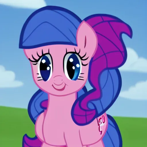 Image similar to Pinkie Pie from my little pony with the head of Jean Luc Picard