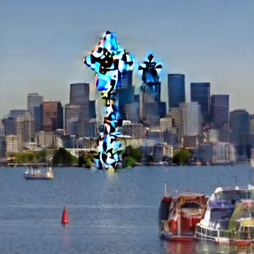 Prompt: the city of seattle attacked by a sea monster