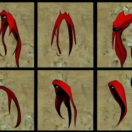 Prompt: various character sheets with character designs for a tall character with a vampire squid for a head made from dark wispy smoke made as an enemy in the silent hill video game franchise