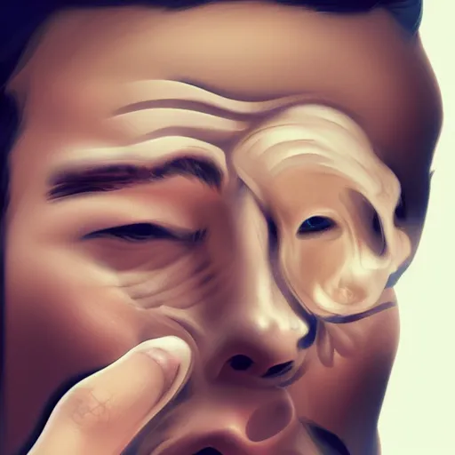 Image similar to A man peeling his face to show his skull, artstation, digital art