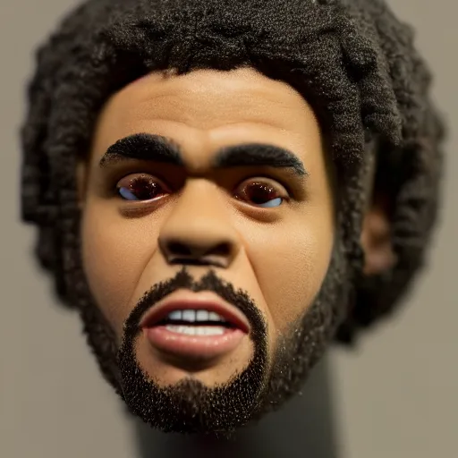 Prompt: detailed studio photography of a close up claymation action figure of j cole, highly detailed, breathtaking, uhd resolution, beautiful lighting, studio light, extremely detailed, establishing shot, photorealistic, hyperrealistic