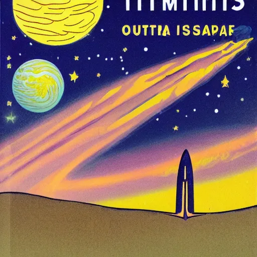 Image similar to Liminal space in outer space as an Utopian Scholastic encyclopedia book cover