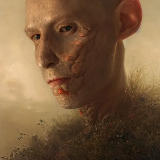 Image similar to Ultra detailed, 4K Portrait of a Cyborg men by Rachel Ruysch
