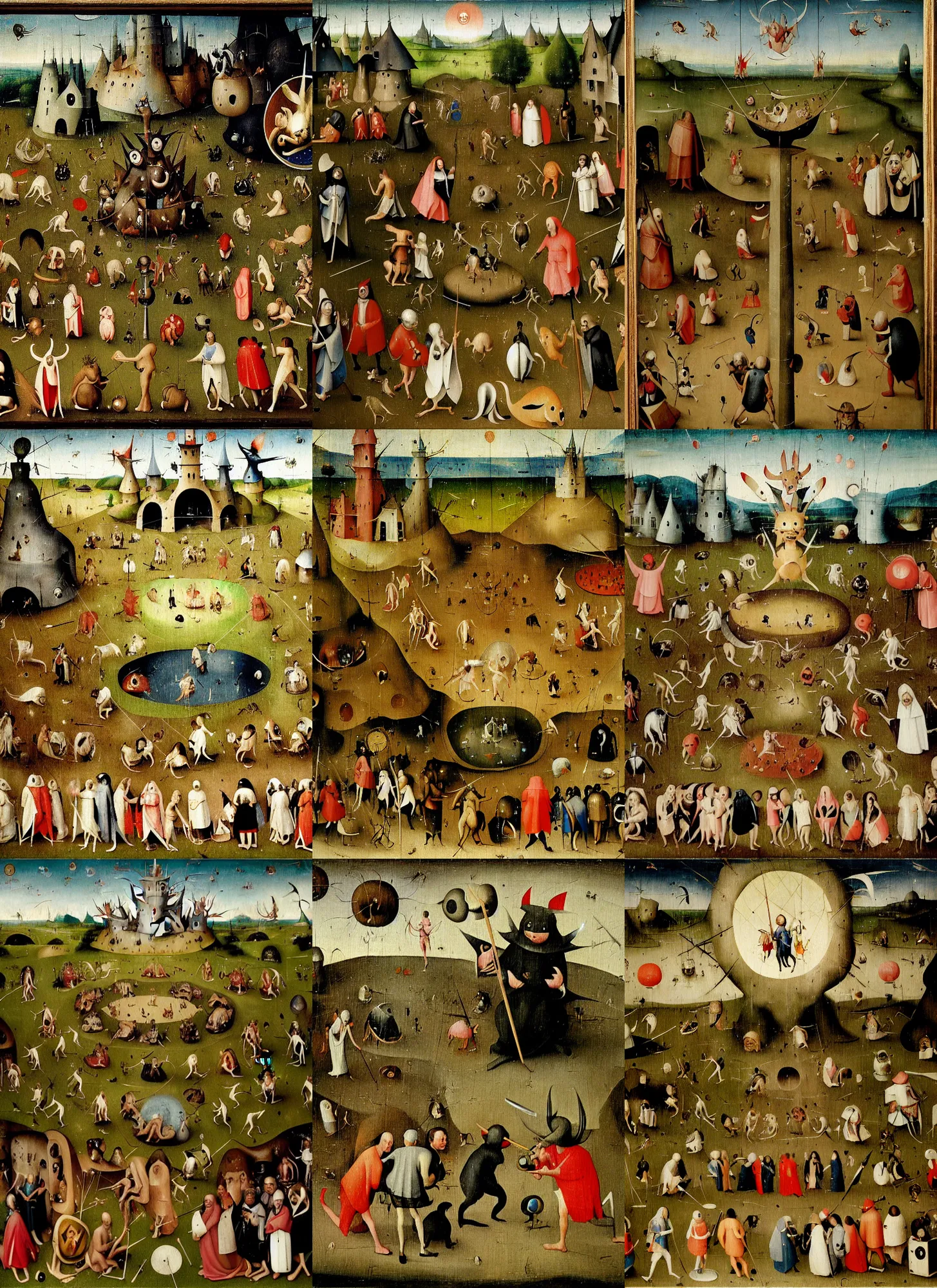 Prompt: hieronymus bosch painting of people hunting pokemon