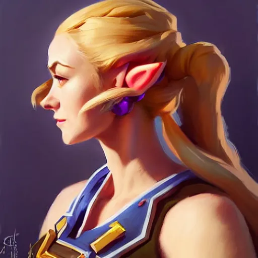 Image similar to Greg Manchess portrait painting of Zelda as Overwatch character, medium shot, asymmetrical, profile picture, Organic Painting, sunny day, Matte Painting, bold shapes, hard edges, street art, trending on artstation, by Huang Guangjian and Gil Elvgren and Sachin Teng