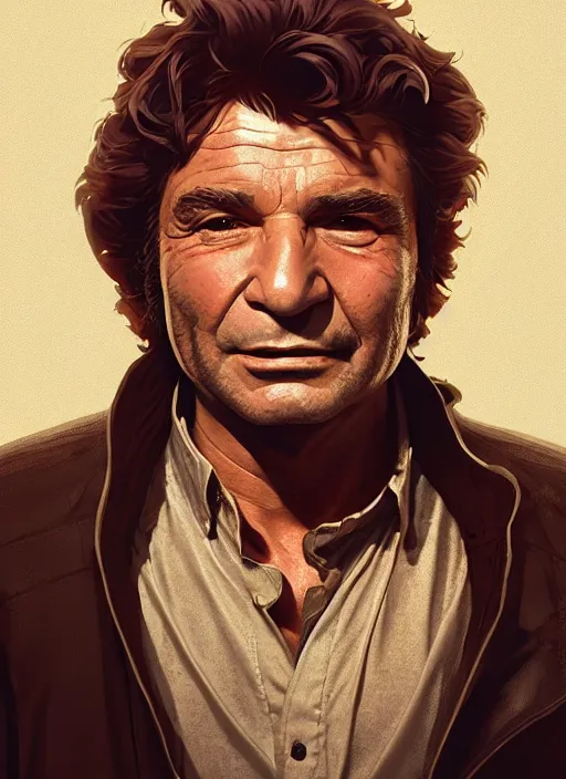 Image similar to highly detailed portrait of peter falk as han solo, unreal engine, fantasy art by by simon bisley, loish, rhads, ferdinand knab, makoto shinkai and lois van baarle, ilya kuvshinov, rossdraws, tom bagshaw, global illumination, radiant light, detailed and intricate environment