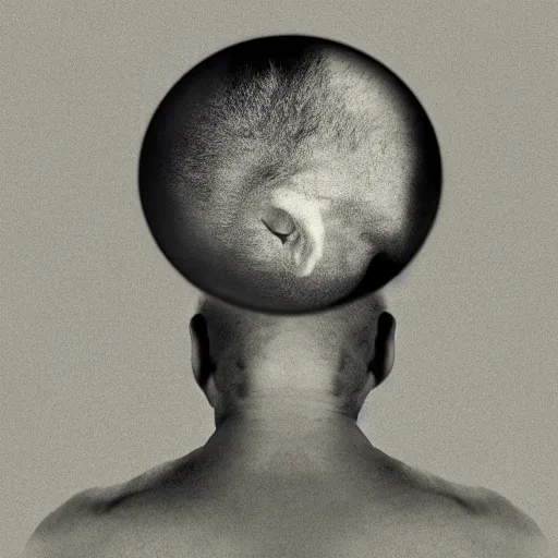 Image similar to Man thinking with hands on head, dissolving, philosopher. Simple. Abstract art.