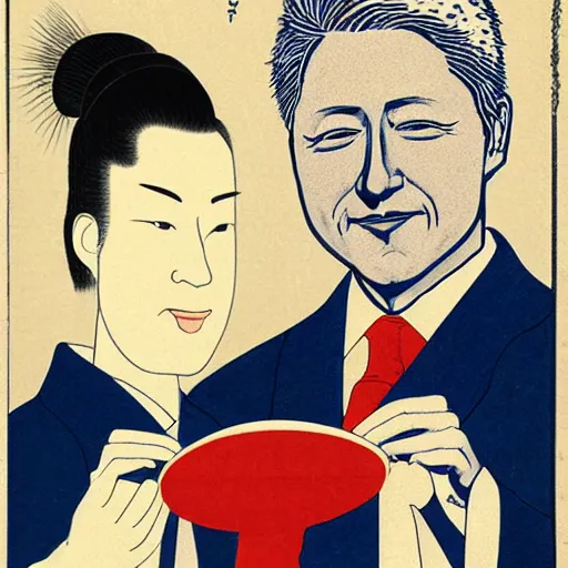 Prompt: ukiyo-e portrait of President Bill Clinton