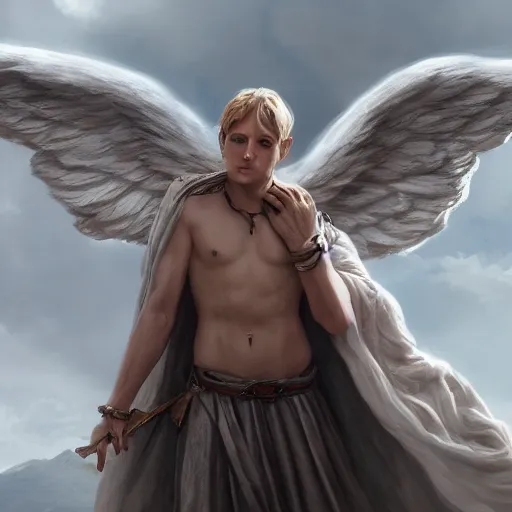 Image similar to an extremely white male angel, matte painting, concept art, extremely detailed, 4k