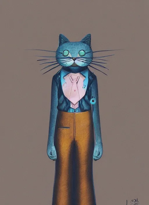Prompt: an illustration of an anthropomorphic cat, a 3 d render of an anthropomorphic cat, by jack gaughan, by hikari shimoda
