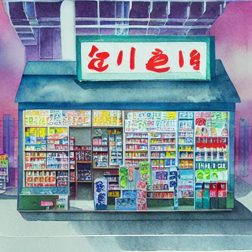 Image similar to japanese convenience store by me kyeoung lee, watercolor,