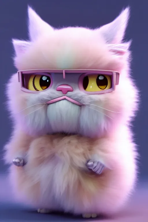 Image similar to high quality 3 d render hyperrealist very cute pastel fluffy! grumpy griffin cat hybrid with armor, vray smooth, in the style of detective pikachu, hannah yata charlie immer, dramatic pink light, low angle, uhd 8 k, sharp focus