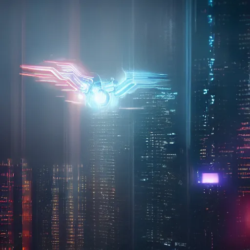 Prompt: a hyperdetailed photograph of iron man flying through the skies, cyberpunk, futuristic city, night, dense fog, rain, hd, 8 k resolution