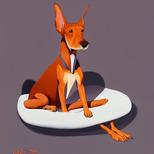 Image similar to goro fujita ilustration an affectionate and pretty doberman sitting on his bed by goro fujita, painting by goro fujita, sharp focus, highly detailed, artstation