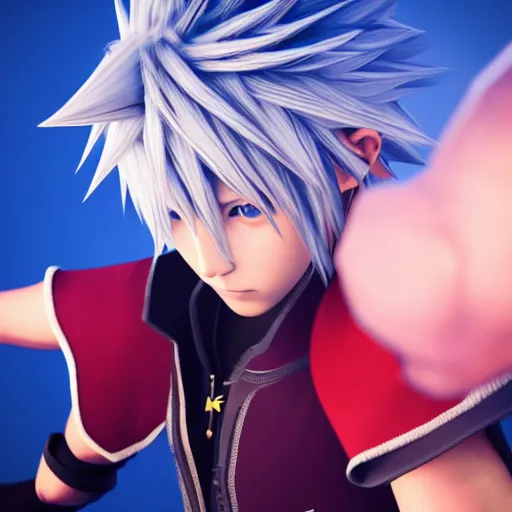 Image similar to Riku Kingdom hearts with one black wing, hd, intricate, Highly detailed, video game, 8k, digital art, octane render