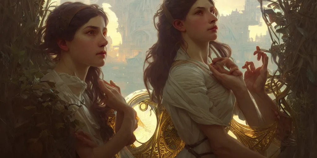 Image similar to sneaking portrait of a time - traveler, folding - space, ultra - realistic, concept art, intricate details, eerie!, highly detailed, photorealistic, octane render, 8 k, unreal engine. art by artgerm and greg rutkowski and alphonse mucha