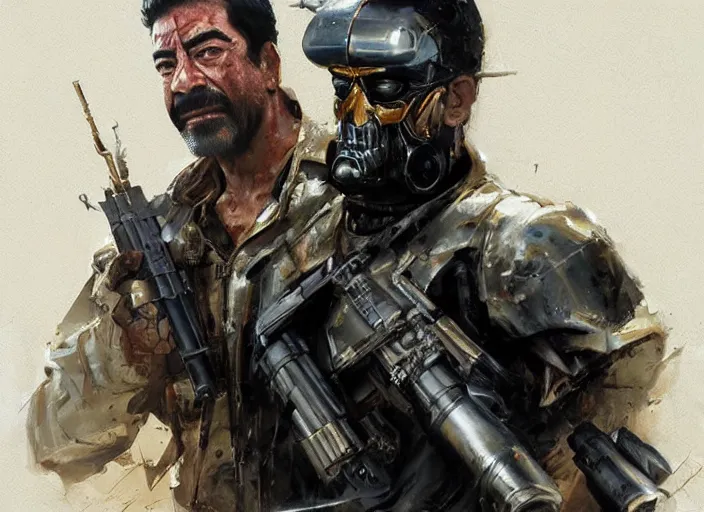 Prompt: saddam hussein as t - 8 0 0 terminator, art by greg rutkowski,