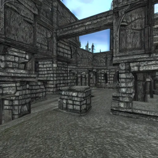 Image similar to berghain in the middle of whiterun, 3 dgc, wide shot, skyrim, oblivion, pc game, gameplay screenshot