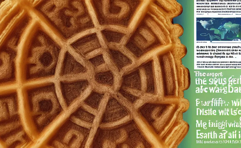 Prompt: the image of earth projected onto a waffle, with scientific figures and infographics and charts and graphs, magazine article