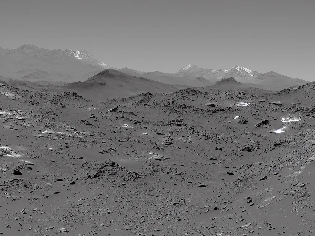 Prompt: Himalayan mountain range on Mars, photograph