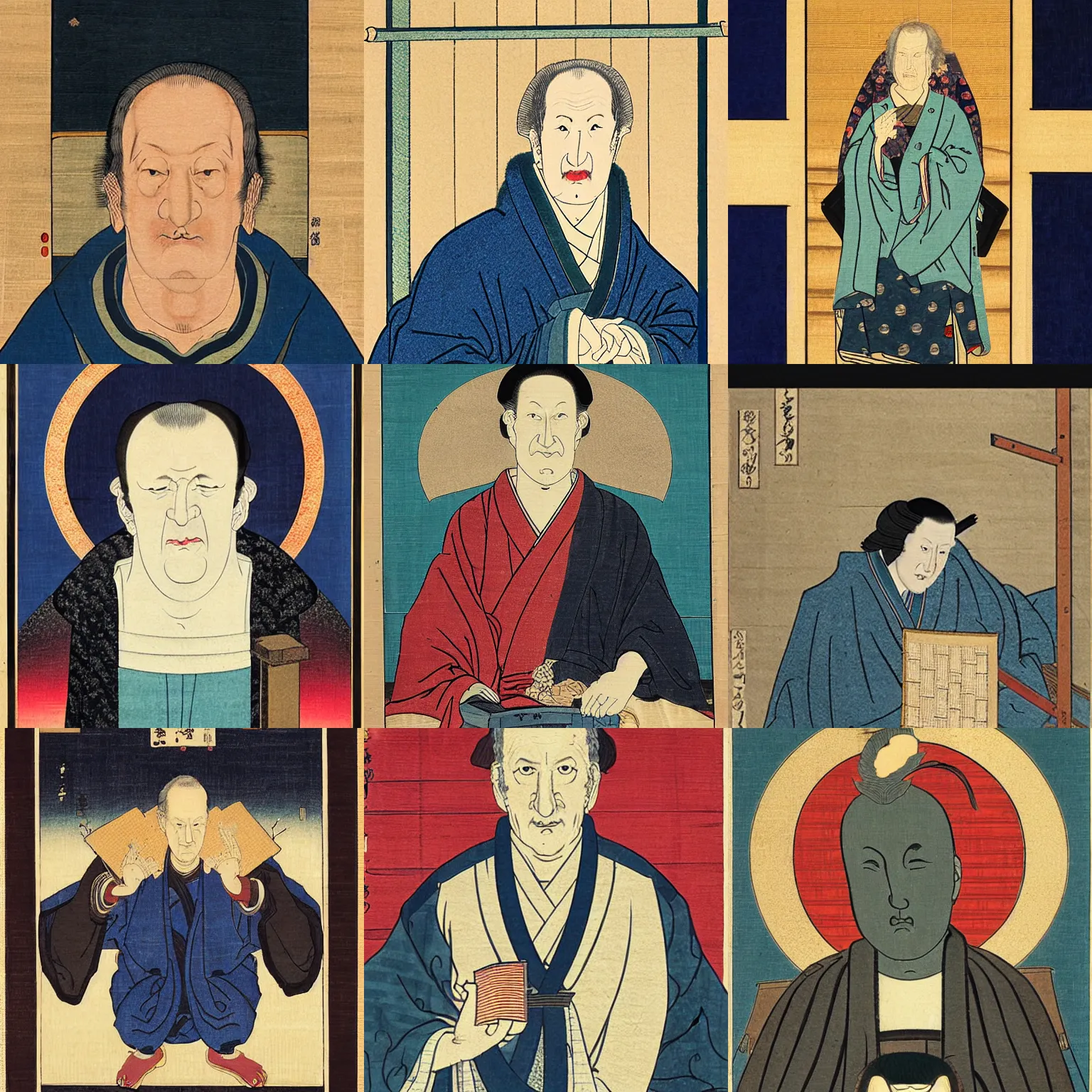 Prompt: a ukiyo-e portrait painting of werner herzog as a medieval saint