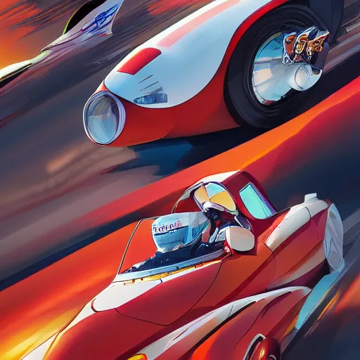 Image similar to speed racer's mach 5 in motion, portrait shinkai makoto studio ghibli studio key hideaki anno sakimichan stanley artgerm lau rossdraws james jean marc simonetti elegant highly detailed digital painting artstation pixiv