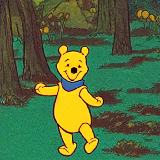 Prompt: winnie the pooh, 7 0's anime style