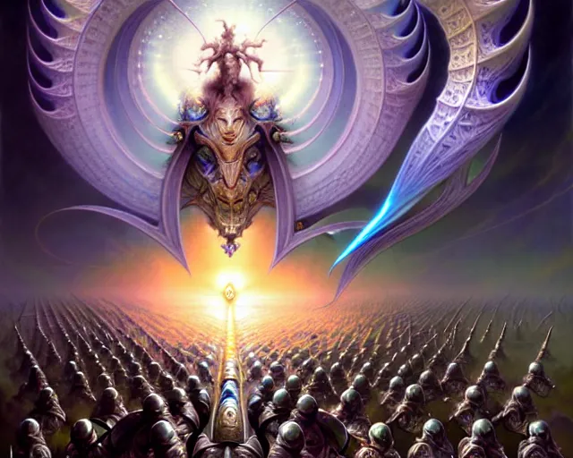 Image similar to the army of heaven, fantasy character portrait made of fractals facing each other, ultra realistic, wide angle, intricate details, the fifth element artifacts, highly detailed by peter mohrbacher, hajime sorayama, wayne barlowe, boris vallejo, aaron horkey, gaston bussiere, craig mullins