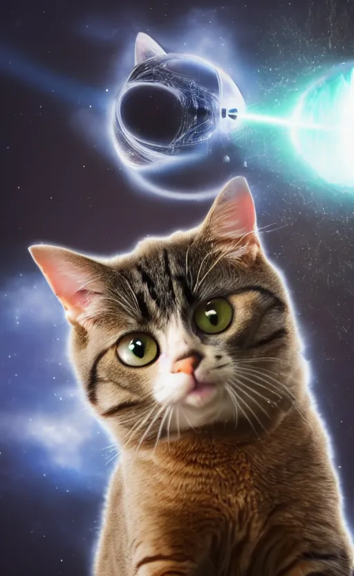 Prompt: A cat with anomalously giant eyes fires lasers from its eyes into the Death Star, realistic, photo, 8k, detailed, high resolution