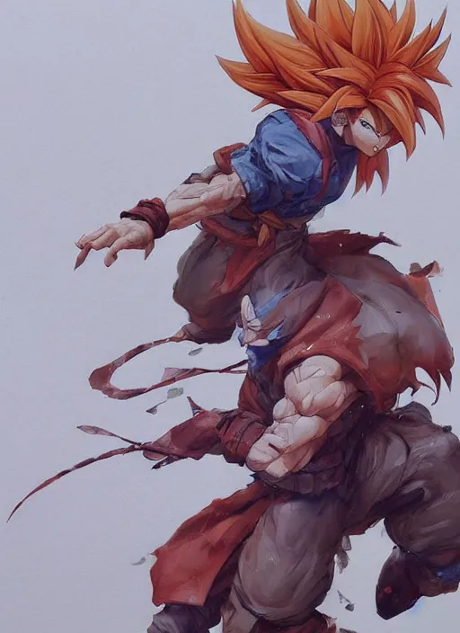 Image similar to semi reallistic gouache gesture painting, by yoshitaka amano, by Ruan Jia, by Conrad roset, by dofus online artists, detailed anime 3d render of gesture painting of Crono as a super Saiyan, young Crono blond, Crono, Dragon Quest, Crono, goku, portrait, cgsociety, artstation, rococo mechanical, Digital reality, sf5 ink style, dieselpunk atmosphere, gesture drawn