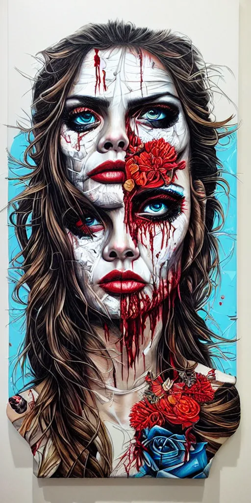 Prompt: horror and blood with sea and ocean intricate details by Sandra Chevrier