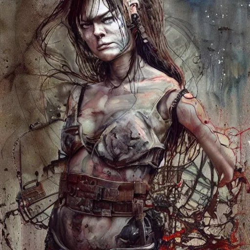 Image similar to serinda swan as an apocalyptic wasteland wanderer, steelpunk, abandoned steelworks, grime and grunge, in the style of adrian ghenie, esao andrews, jenny saville,, surrealism, dark art by james jean, takato yamamoto, kodak ektar