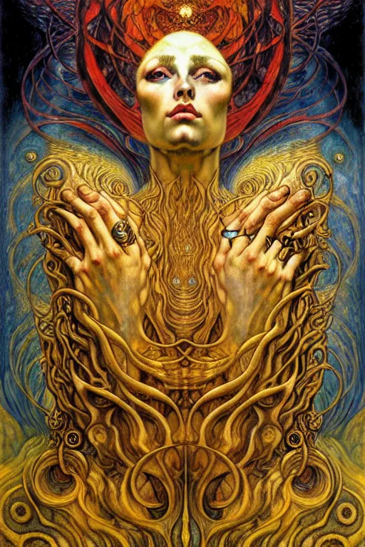 Image similar to Divine Chaos Engine by Karol Bak, Jean Delville, William Blake, Gustav Klimt, and Vincent Van Gogh, symbolist, visionary