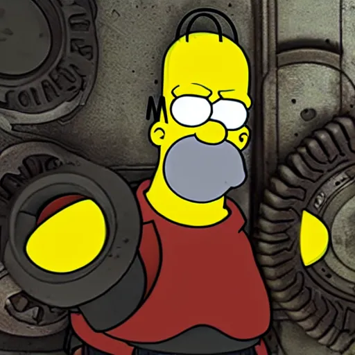 Image similar to Homer Simpson in Gears of War